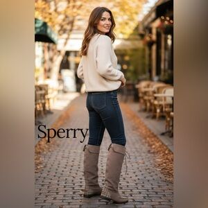 Sperry Beige Over the Knee Suede Boots